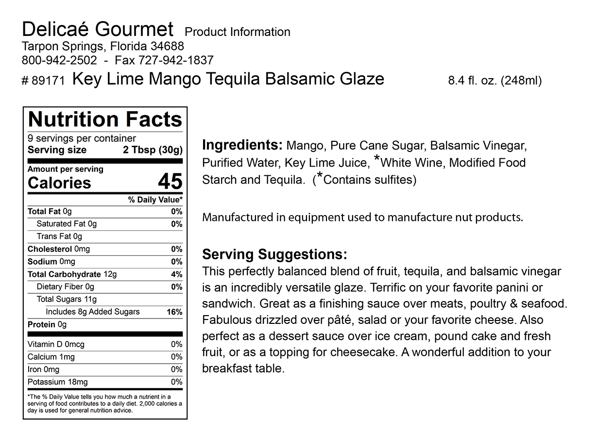 Key Lime Mango Tequila Balsamic Glaze "GlutenFree"